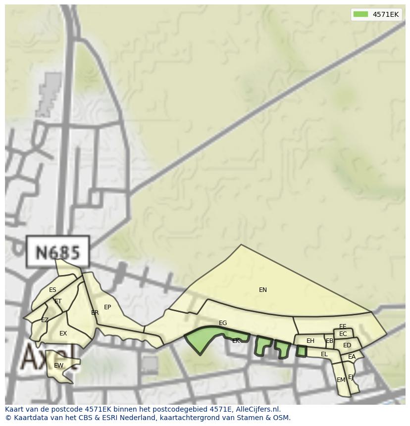 Afbeelding van het postcodegebied 4571 EK op de kaart.