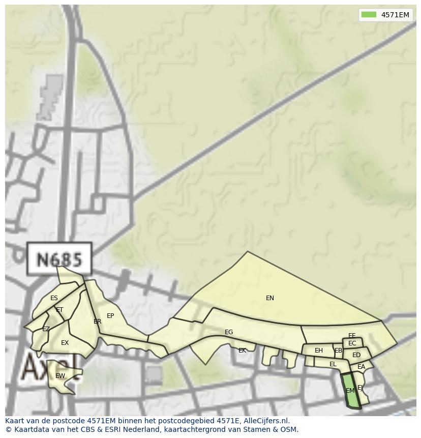 Afbeelding van het postcodegebied 4571 EM op de kaart.