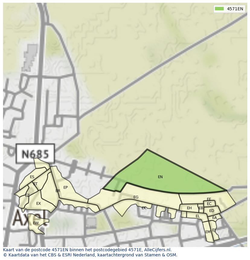 Afbeelding van het postcodegebied 4571 EN op de kaart.