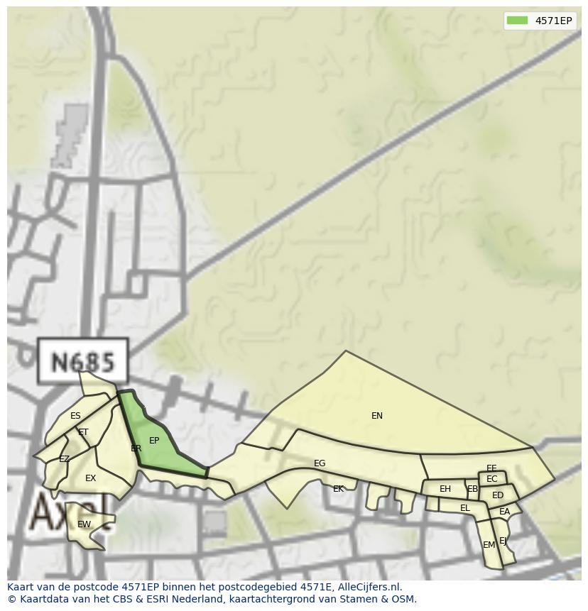 Afbeelding van het postcodegebied 4571 EP op de kaart.