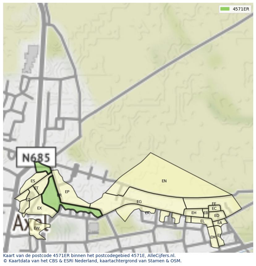 Afbeelding van het postcodegebied 4571 ER op de kaart.