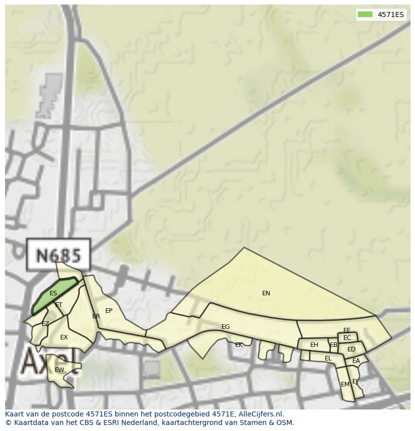 Afbeelding van het postcodegebied 4571 ES op de kaart.