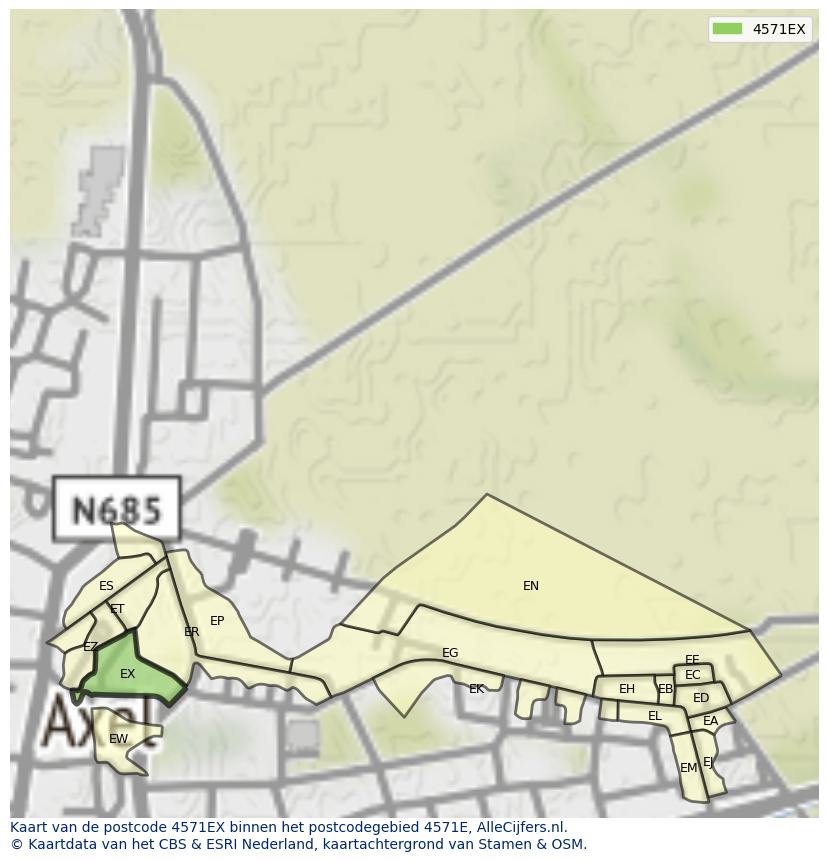 Afbeelding van het postcodegebied 4571 EX op de kaart.
