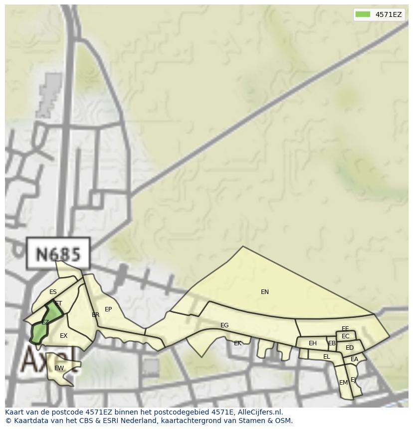 Afbeelding van het postcodegebied 4571 EZ op de kaart.