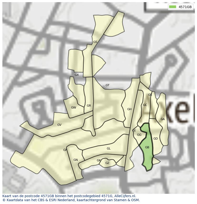 Afbeelding van het postcodegebied 4571 GB op de kaart.