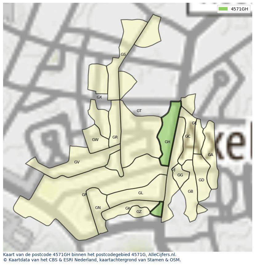Afbeelding van het postcodegebied 4571 GH op de kaart.