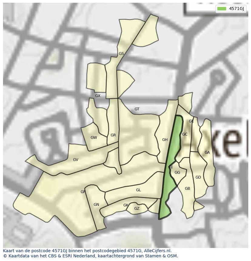 Afbeelding van het postcodegebied 4571 GJ op de kaart.