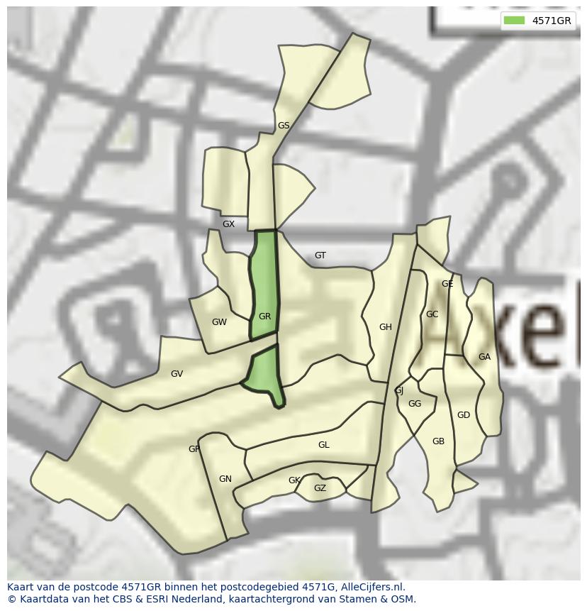 Afbeelding van het postcodegebied 4571 GR op de kaart.