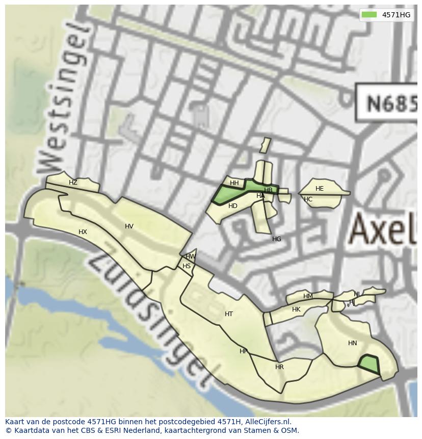 Afbeelding van het postcodegebied 4571 HG op de kaart.