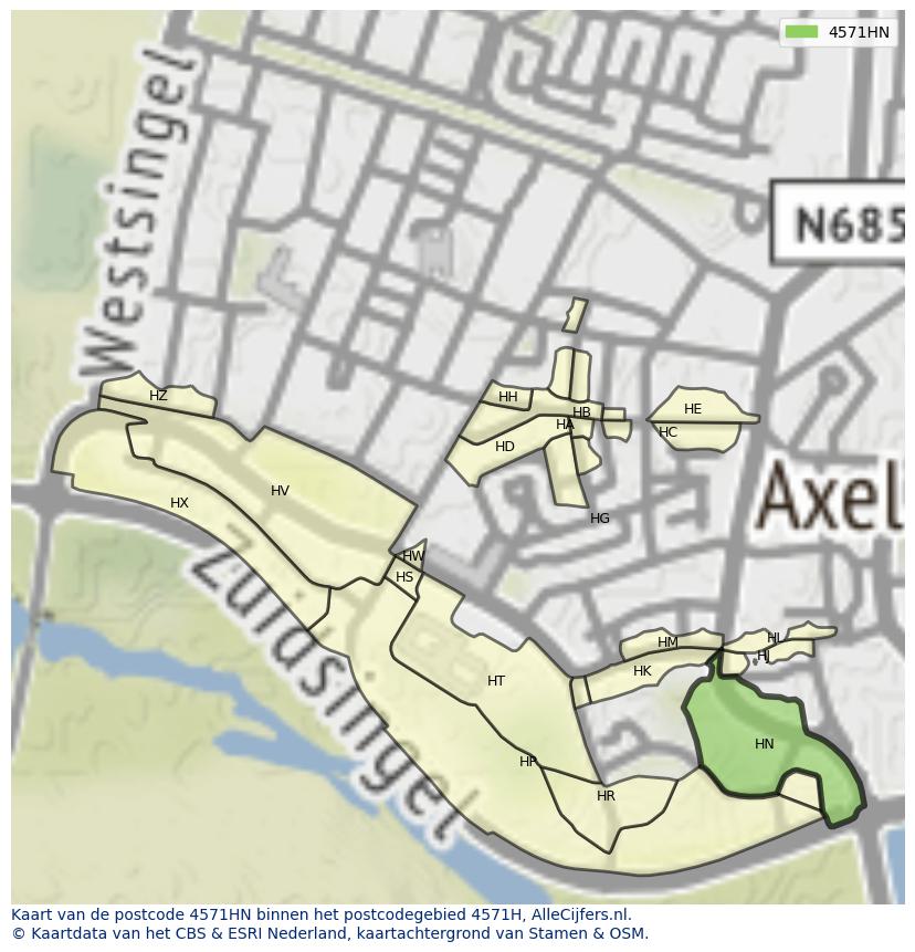 Afbeelding van het postcodegebied 4571 HN op de kaart.