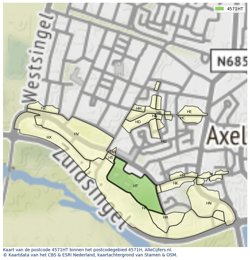 Afbeelding van het postcodegebied 4571 HT op de kaart.