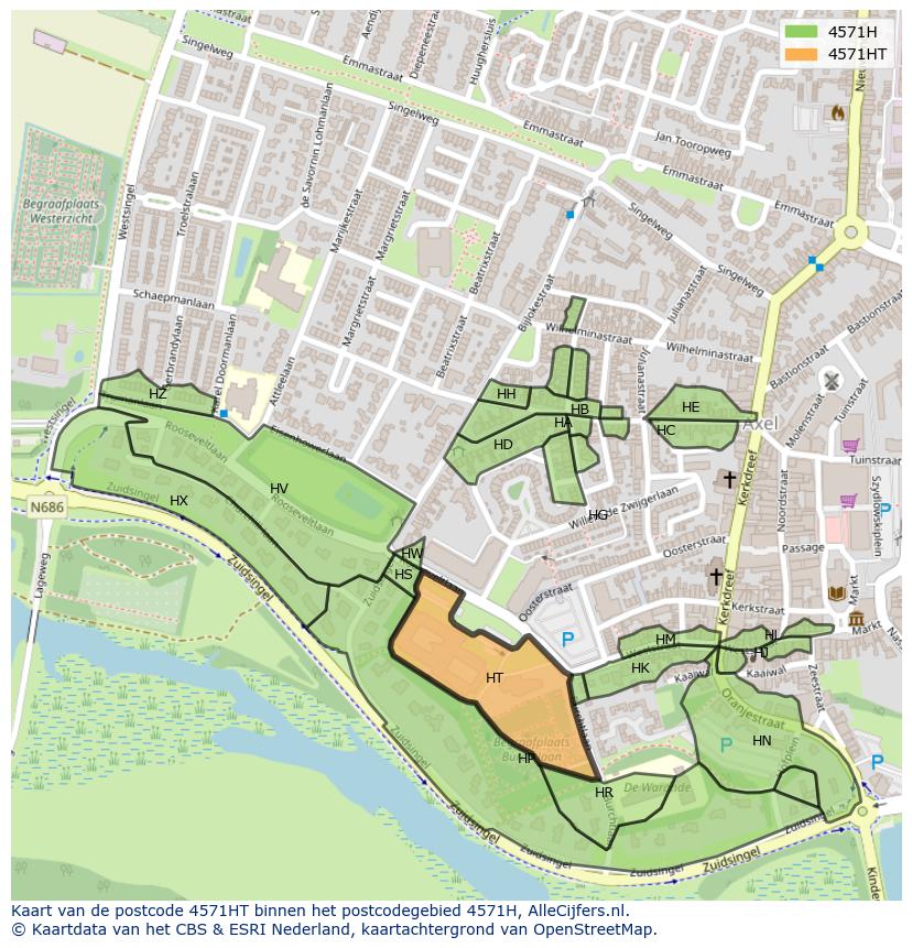 Afbeelding van het postcodegebied 4571 HT op de kaart.