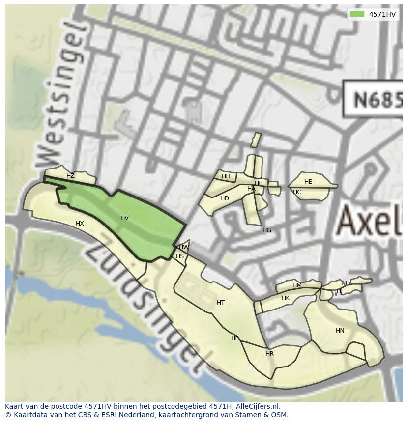 Afbeelding van het postcodegebied 4571 HV op de kaart.