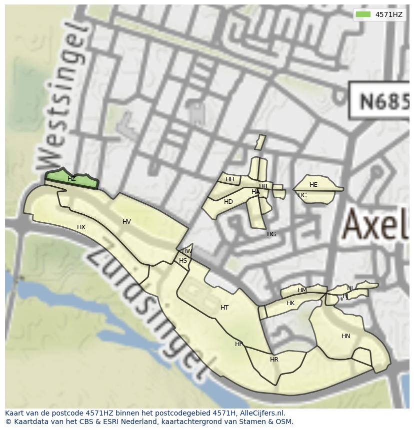 Afbeelding van het postcodegebied 4571 HZ op de kaart.
