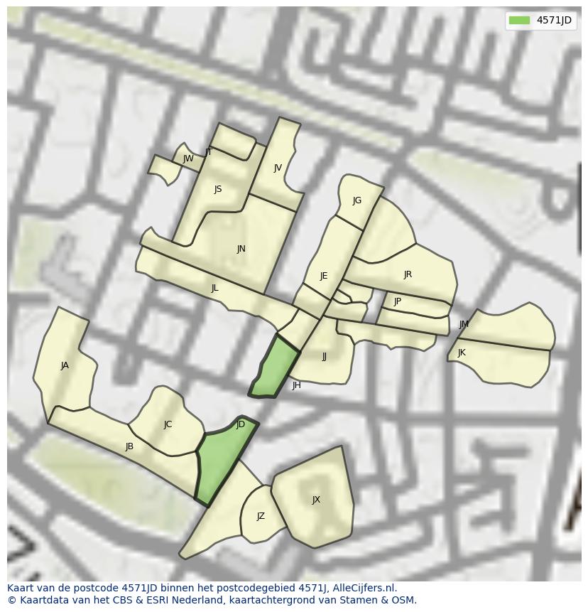 Afbeelding van het postcodegebied 4571 JD op de kaart.
