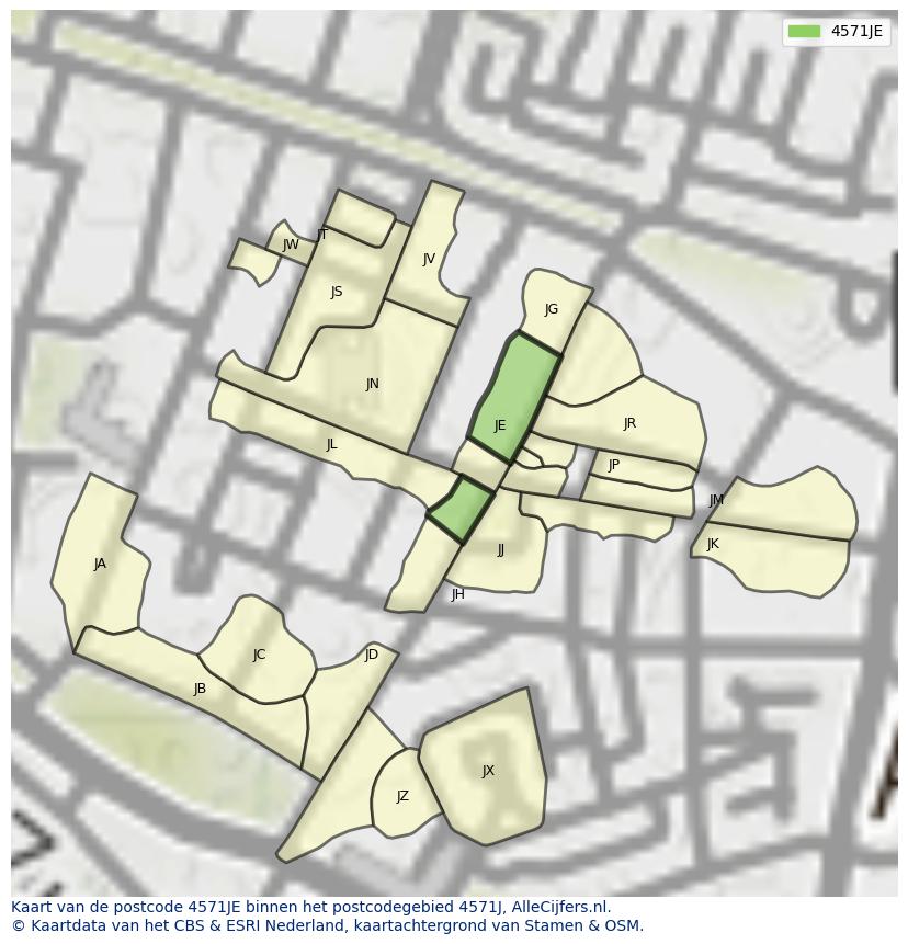 Afbeelding van het postcodegebied 4571 JE op de kaart.