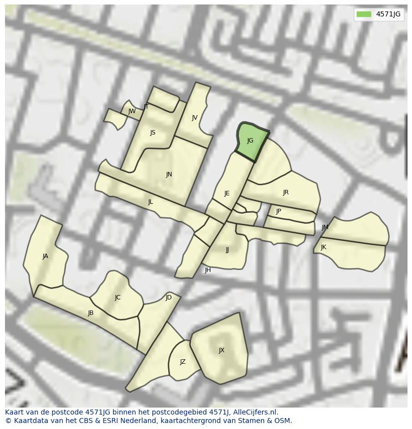 Afbeelding van het postcodegebied 4571 JG op de kaart.