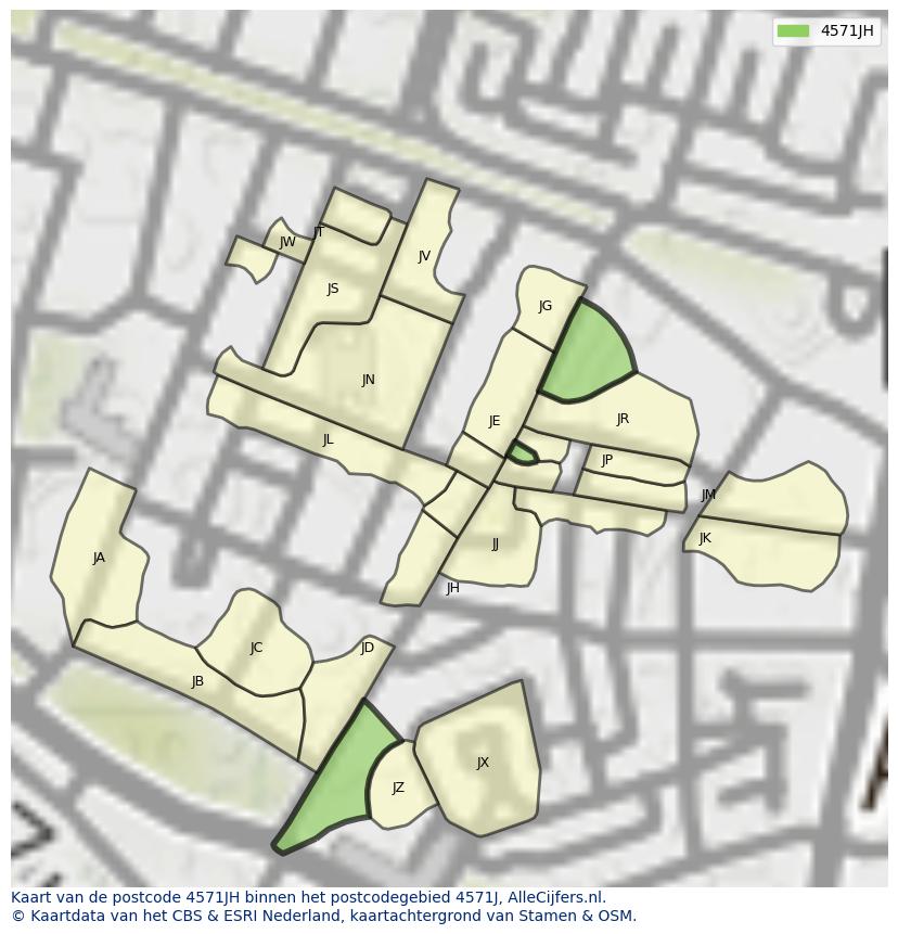 Afbeelding van het postcodegebied 4571 JH op de kaart.