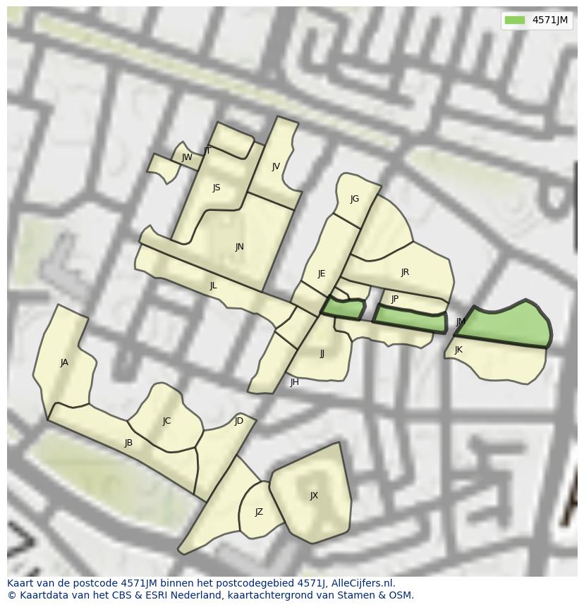 Afbeelding van het postcodegebied 4571 JM op de kaart.