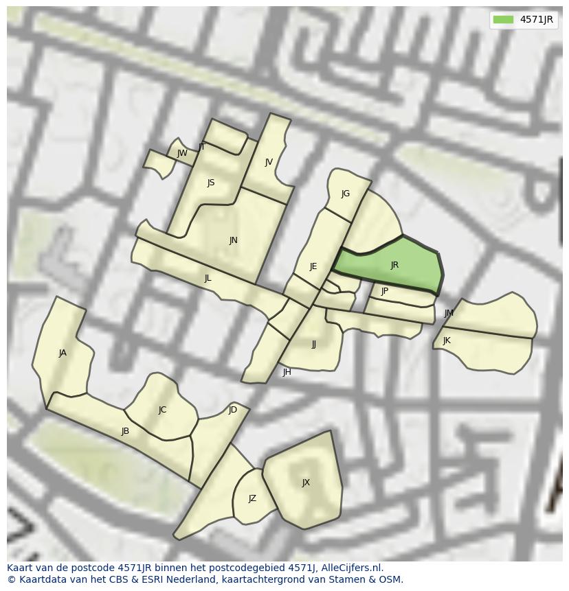 Afbeelding van het postcodegebied 4571 JR op de kaart.