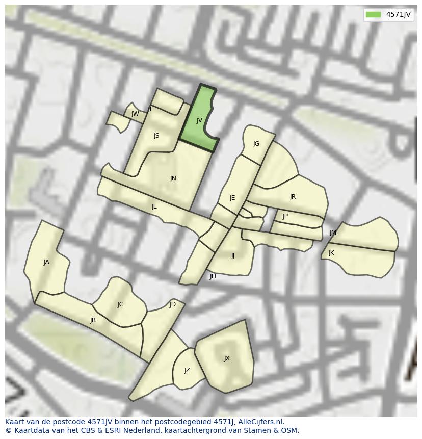 Afbeelding van het postcodegebied 4571 JV op de kaart.