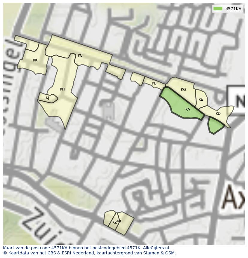 Afbeelding van het postcodegebied 4571 KA op de kaart.