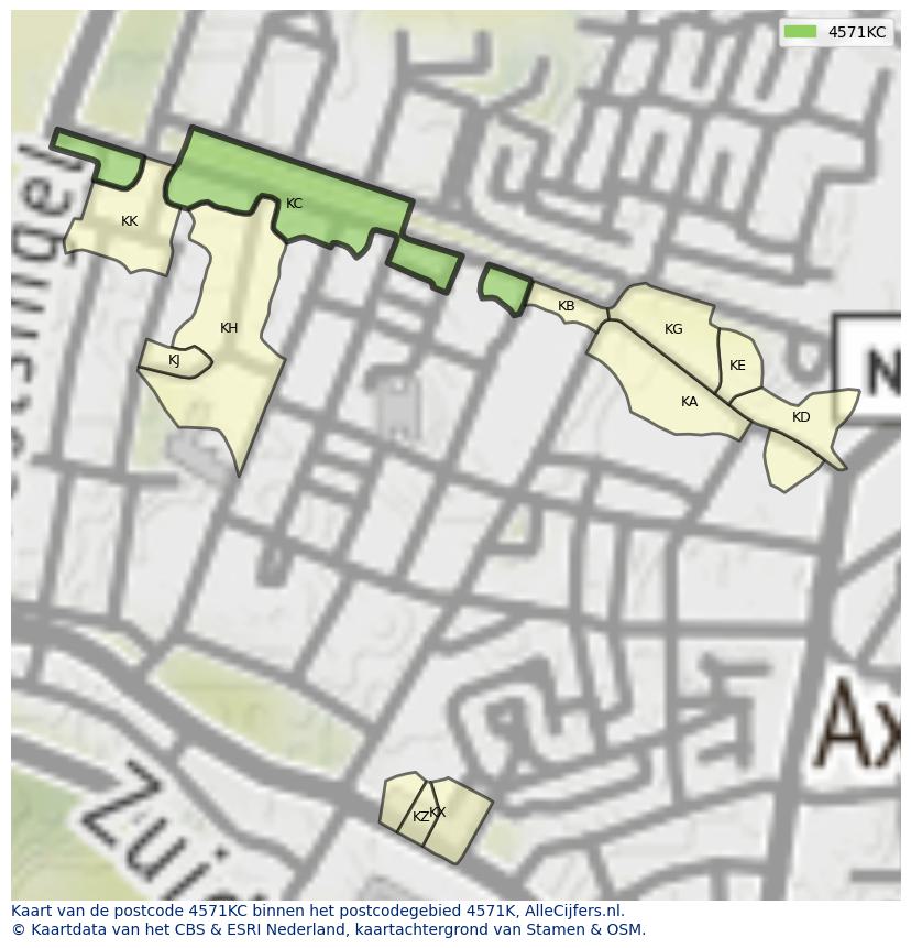 Afbeelding van het postcodegebied 4571 KC op de kaart.