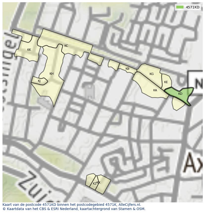 Afbeelding van het postcodegebied 4571 KD op de kaart.