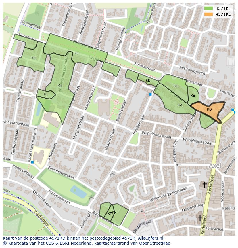 Afbeelding van het postcodegebied 4571 KD op de kaart.