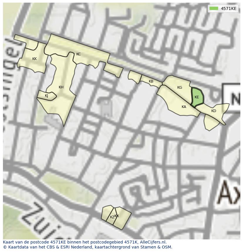 Afbeelding van het postcodegebied 4571 KE op de kaart.