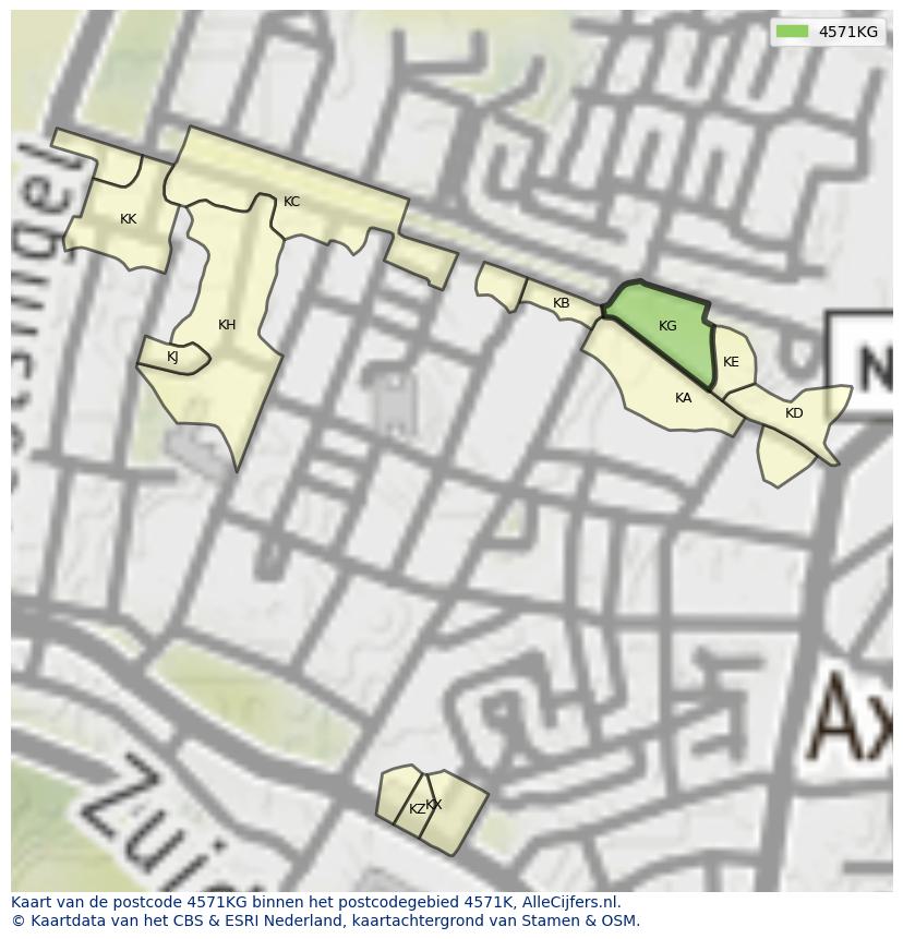 Afbeelding van het postcodegebied 4571 KG op de kaart.