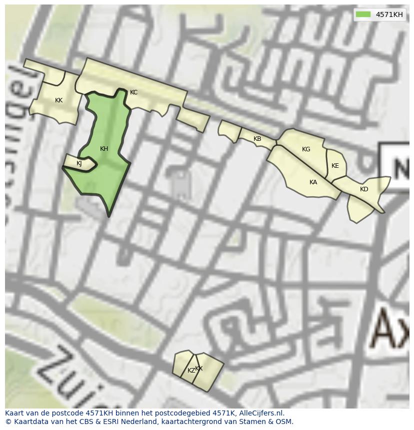Afbeelding van het postcodegebied 4571 KH op de kaart.