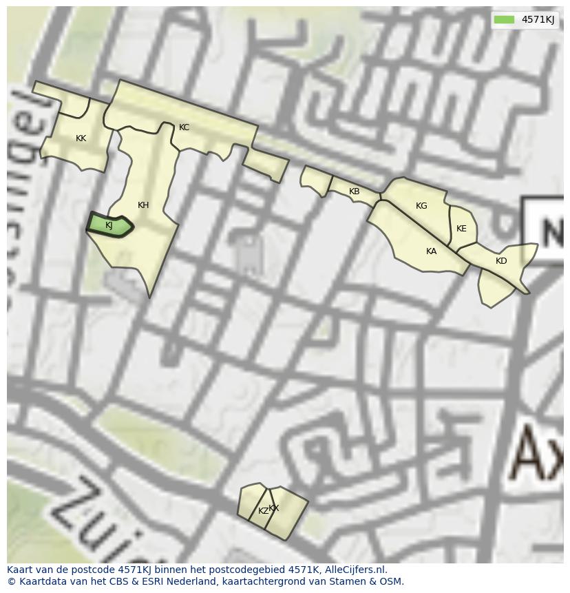 Afbeelding van het postcodegebied 4571 KJ op de kaart.
