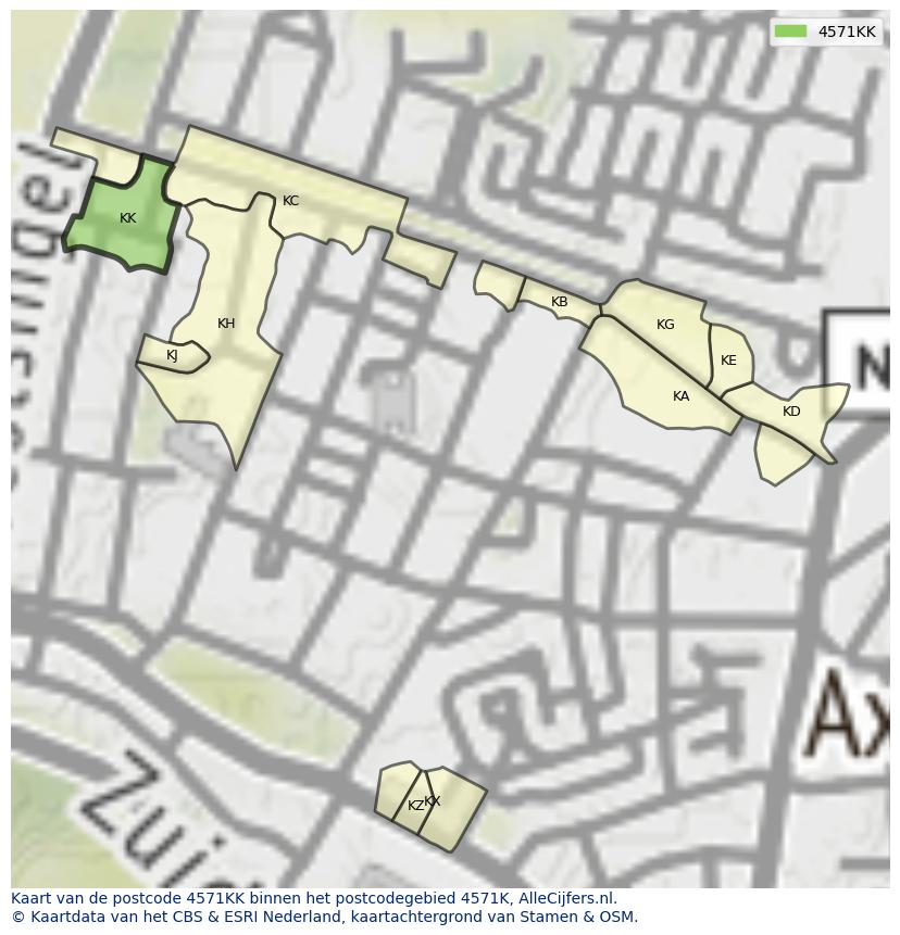 Afbeelding van het postcodegebied 4571 KK op de kaart.