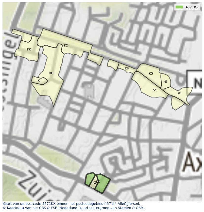 Afbeelding van het postcodegebied 4571 KX op de kaart.