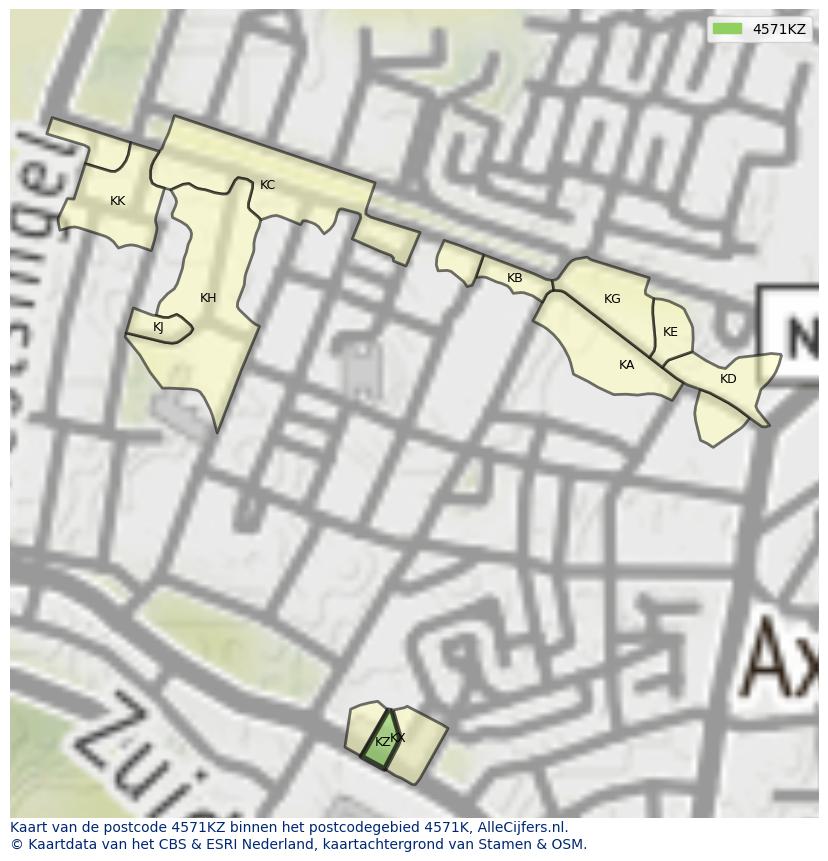 Afbeelding van het postcodegebied 4571 KZ op de kaart.