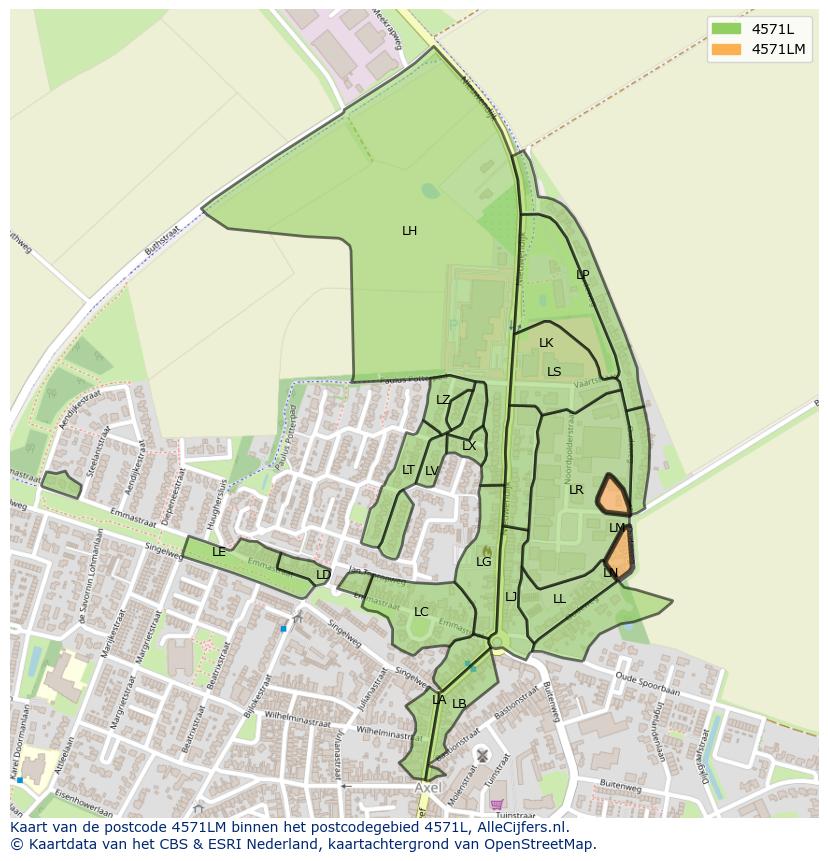 Afbeelding van het postcodegebied 4571 LM op de kaart.