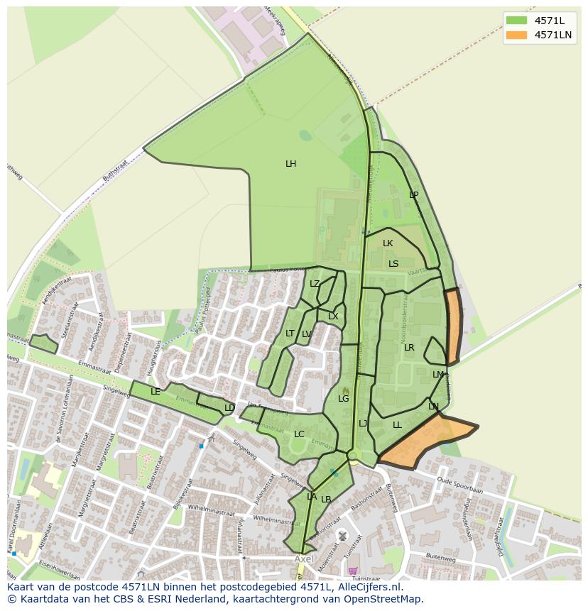 Afbeelding van het postcodegebied 4571 LN op de kaart.