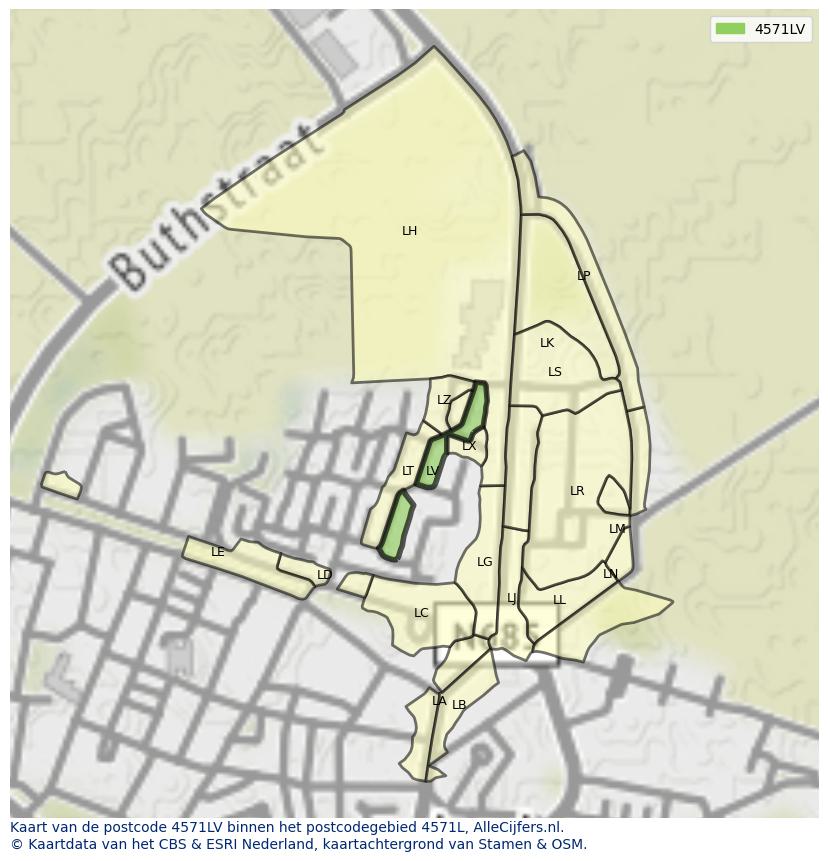 Afbeelding van het postcodegebied 4571 LV op de kaart.