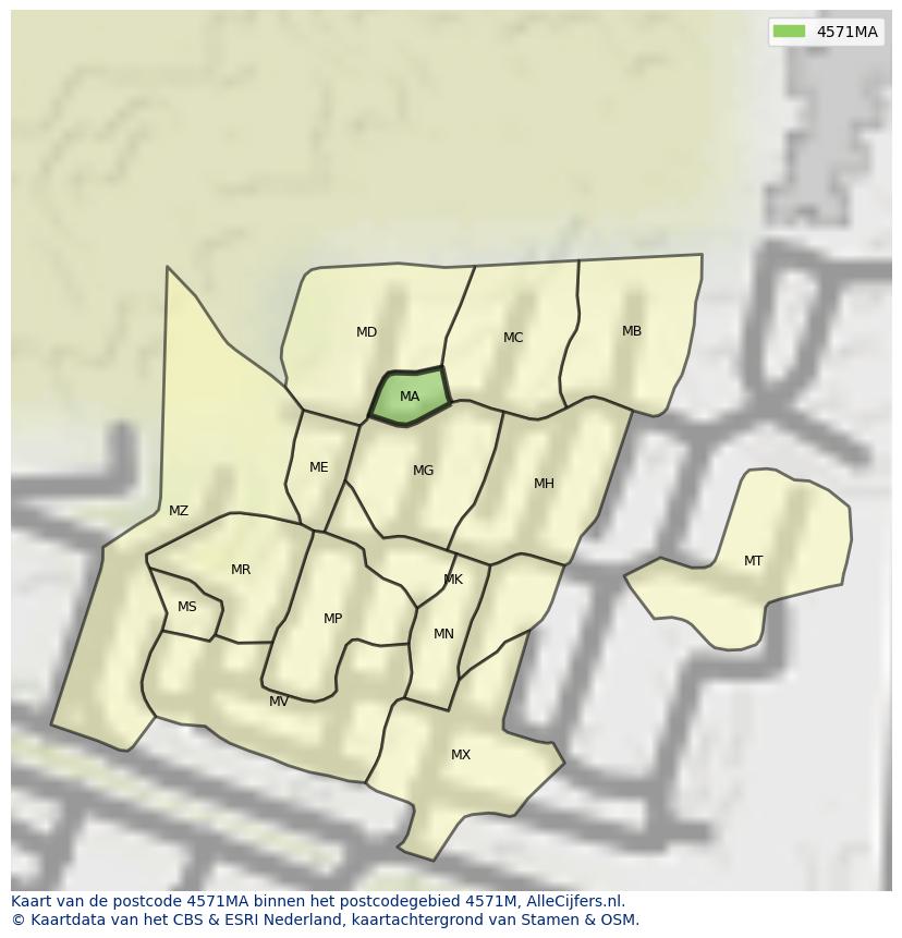 Afbeelding van het postcodegebied 4571 MA op de kaart.