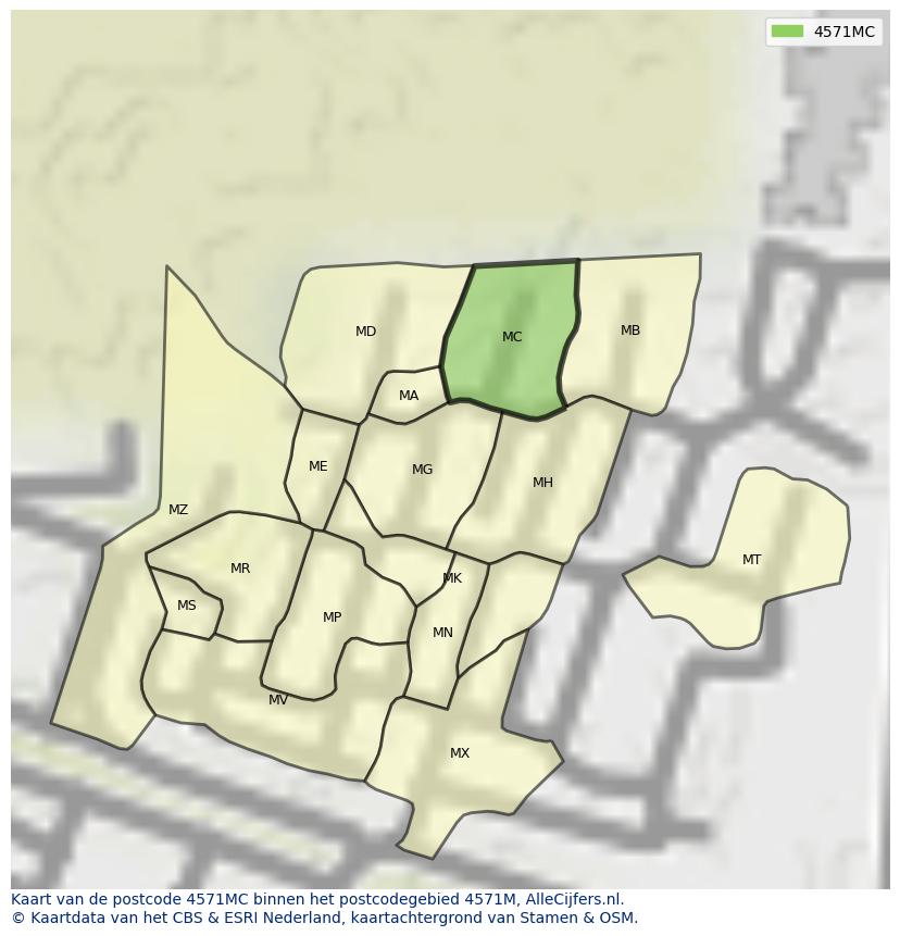 Afbeelding van het postcodegebied 4571 MC op de kaart.