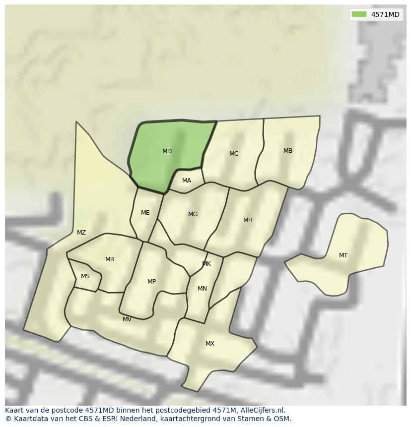 Afbeelding van het postcodegebied 4571 MD op de kaart.