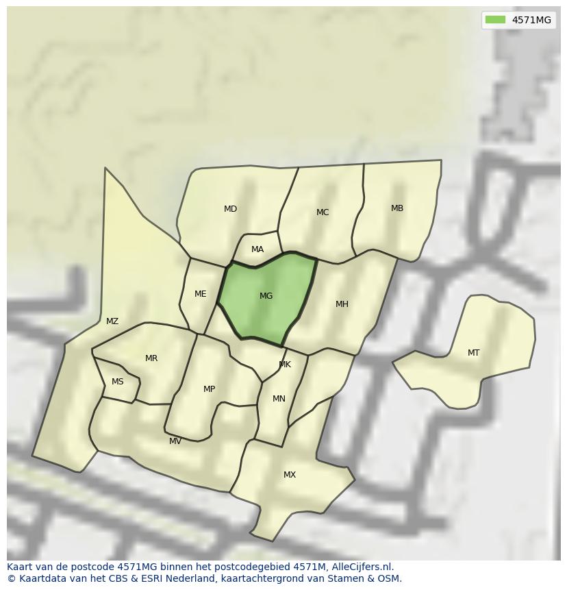 Afbeelding van het postcodegebied 4571 MG op de kaart.