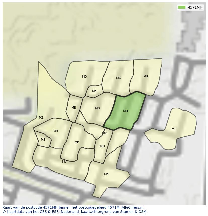 Afbeelding van het postcodegebied 4571 MH op de kaart.
