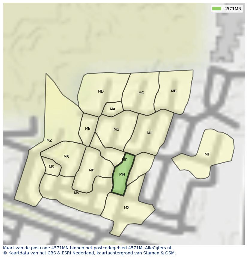 Afbeelding van het postcodegebied 4571 MN op de kaart.
