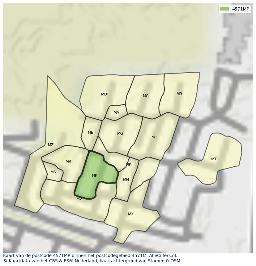 Afbeelding van het postcodegebied 4571 MP op de kaart.
