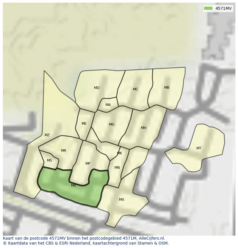 Afbeelding van het postcodegebied 4571 MV op de kaart.