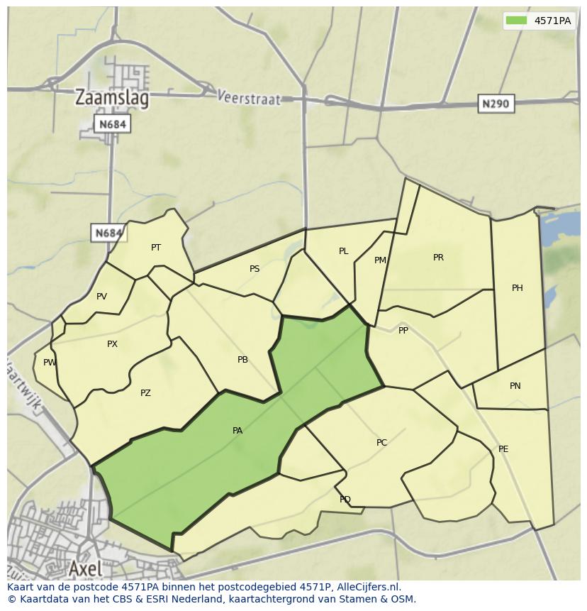 Afbeelding van het postcodegebied 4571 PA op de kaart.