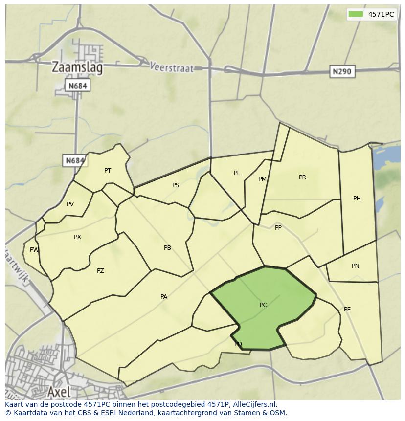Afbeelding van het postcodegebied 4571 PC op de kaart.
