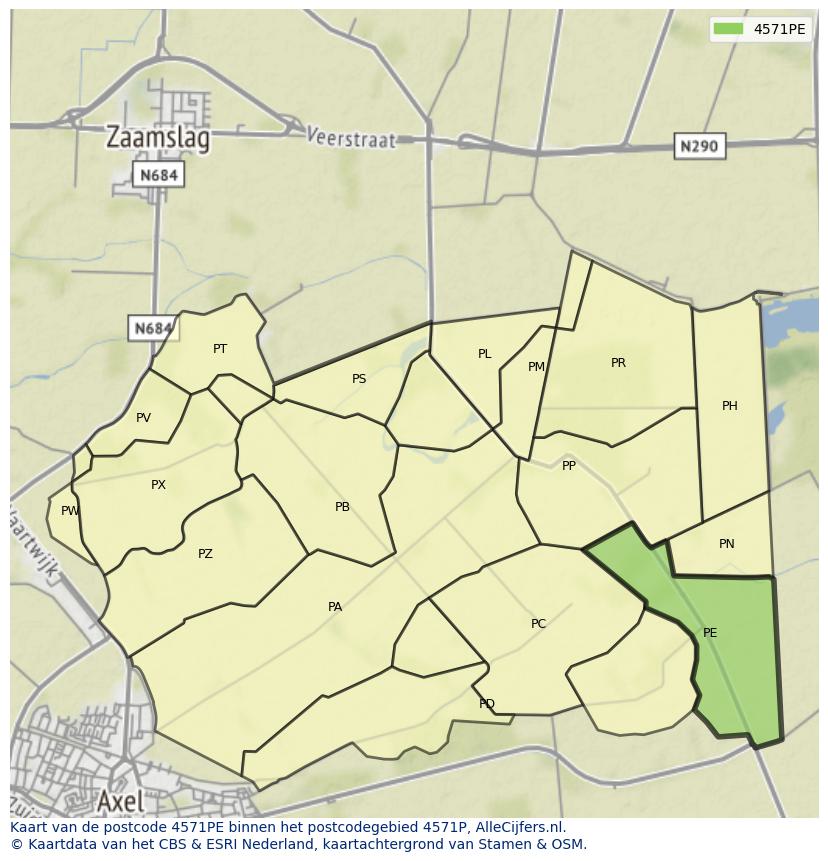 Afbeelding van het postcodegebied 4571 PE op de kaart.